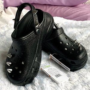 Crocs Classic Bae black glitter studded clog * NWT